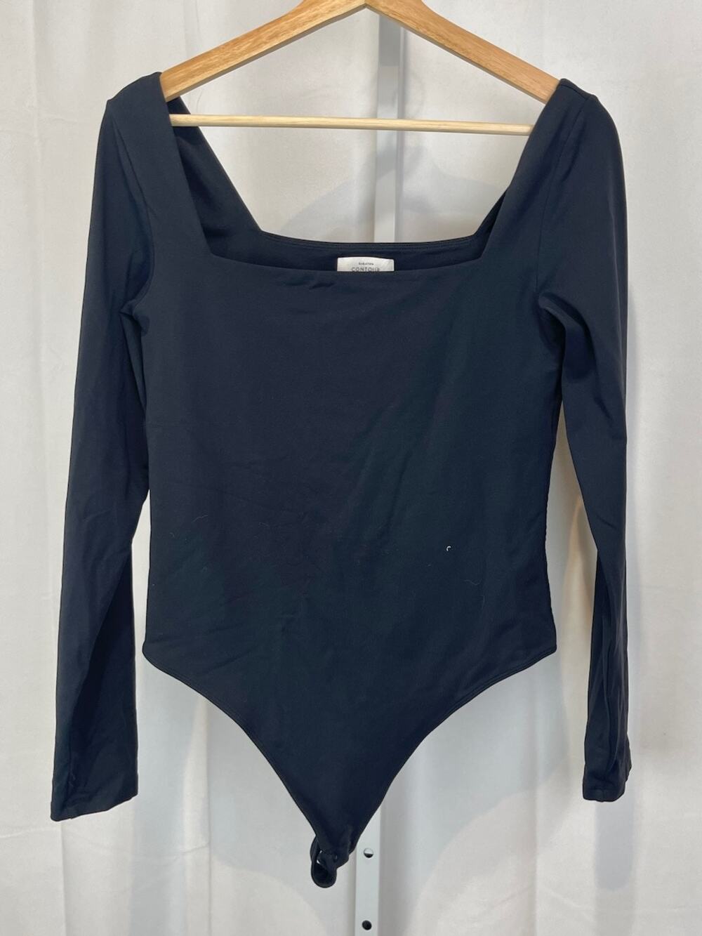 BABATON Aritzia Contour Square Neck Bodysuit Long Sleeve Thong Top Black ESTIM M